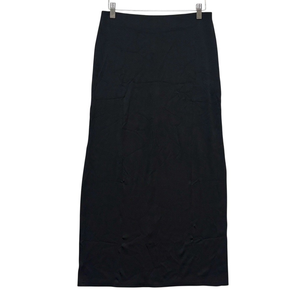 CABI Black Maxi Skirt Small Elastic Waist Side Slit Minimalist Column Long Skirt